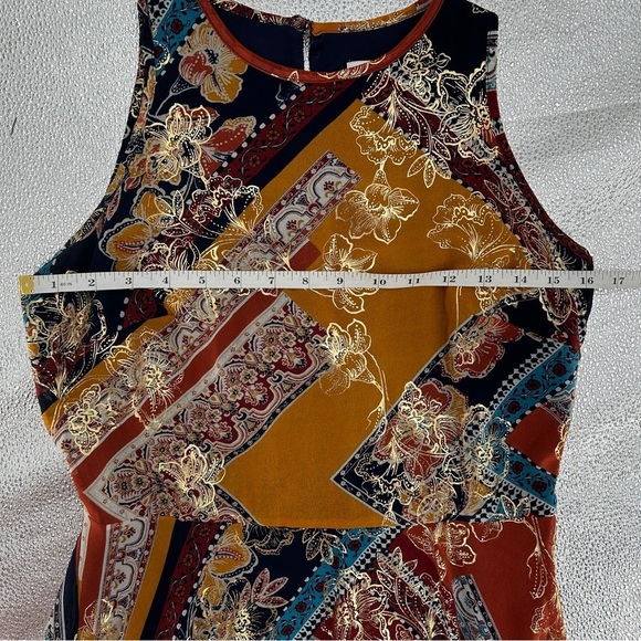 Laundry By Shelli Segal Boho Gold Asymmetrical Hem Sleeveless Midi Dress Size 6 - Picture 8 of 10